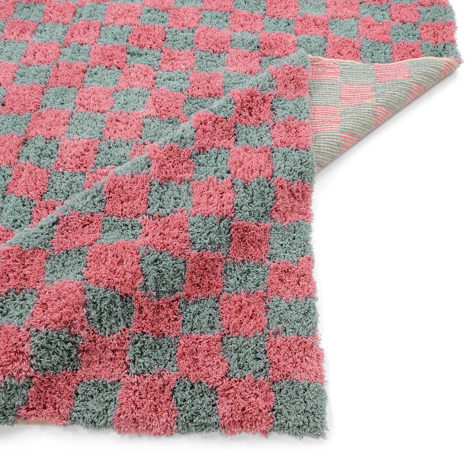 Alfombras de pelo largo - Methoni Check Cotton Shaggy (azul claro/rosa claro)