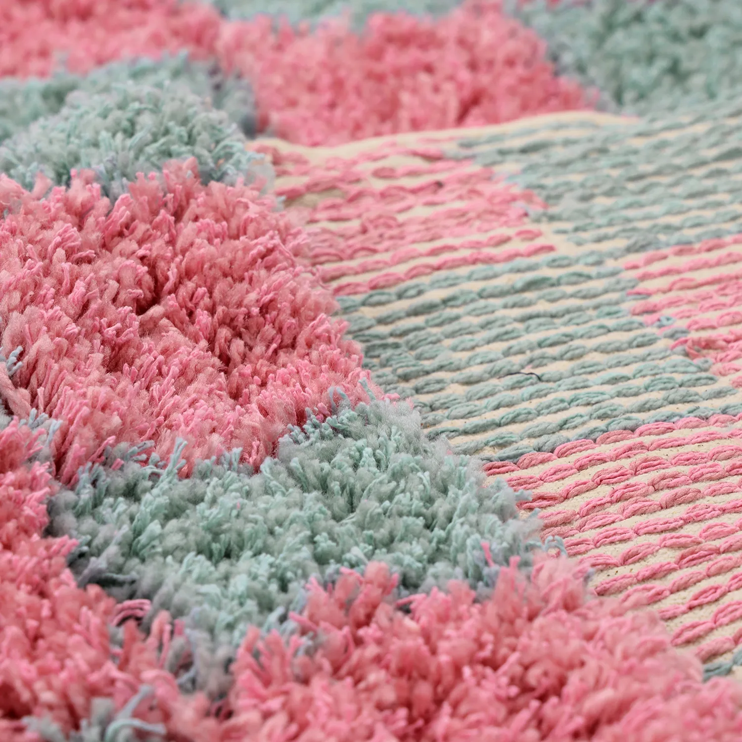 Alfombras de pelo largo - Methoni Check Cotton Shaggy (azul claro/rosa claro)