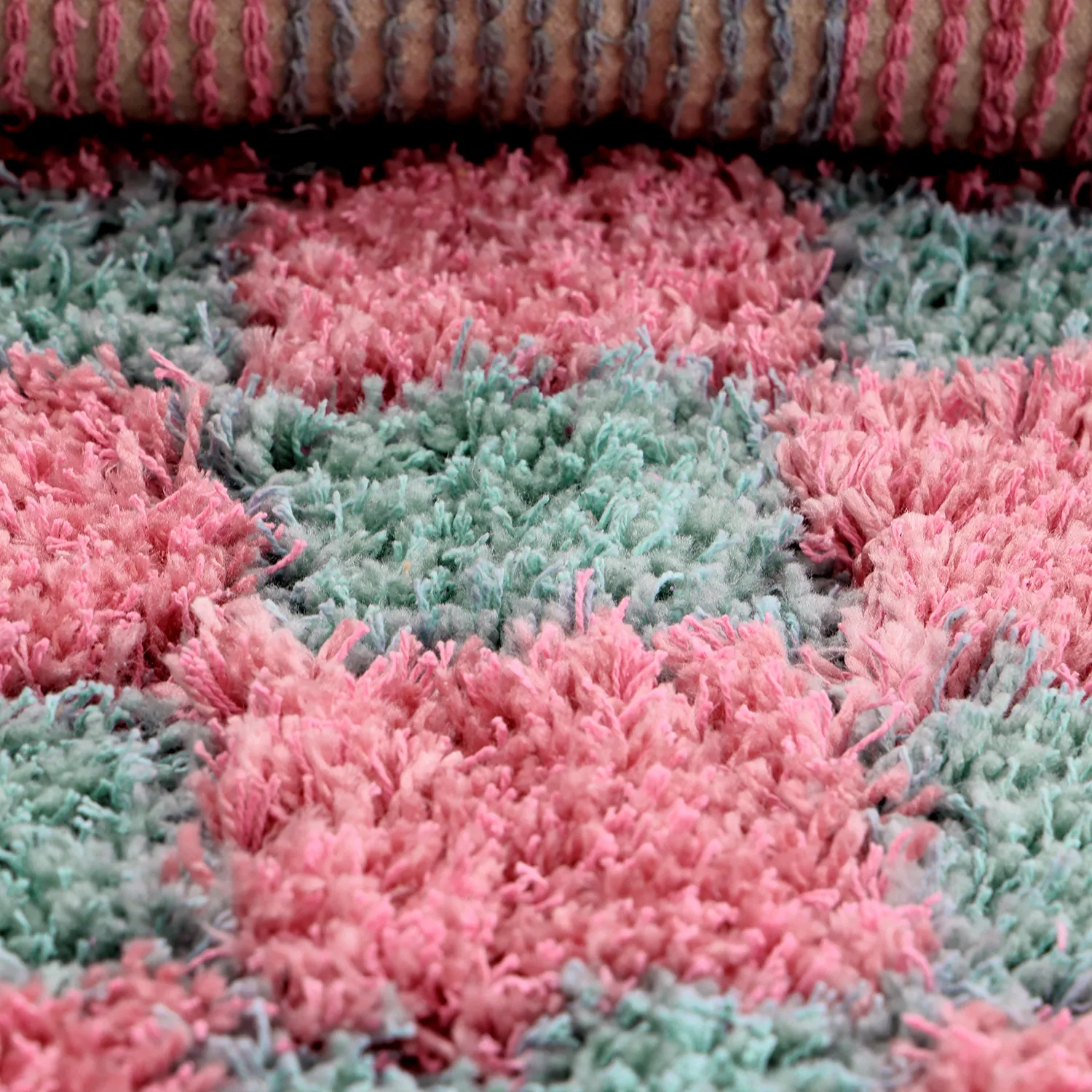 Alfombras de pelo largo - Methoni Check Cotton Shaggy (azul claro/rosa claro)
