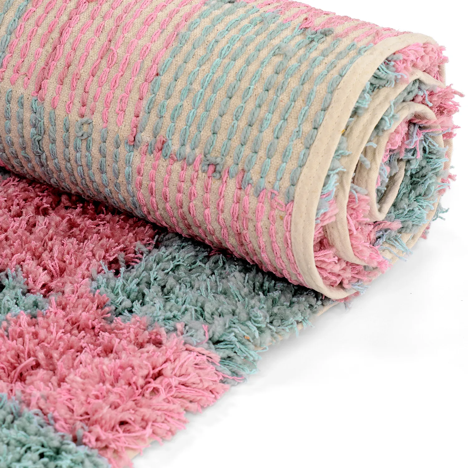 Alfombras de pelo largo - Methoni Check Cotton Shaggy (azul claro/rosa claro)