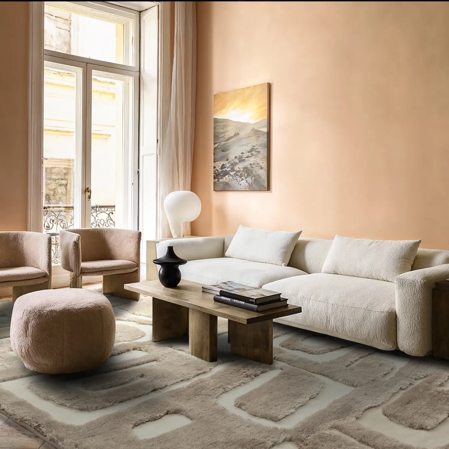 Alfombras de pelo largo - Palmyra (beige/blanco)