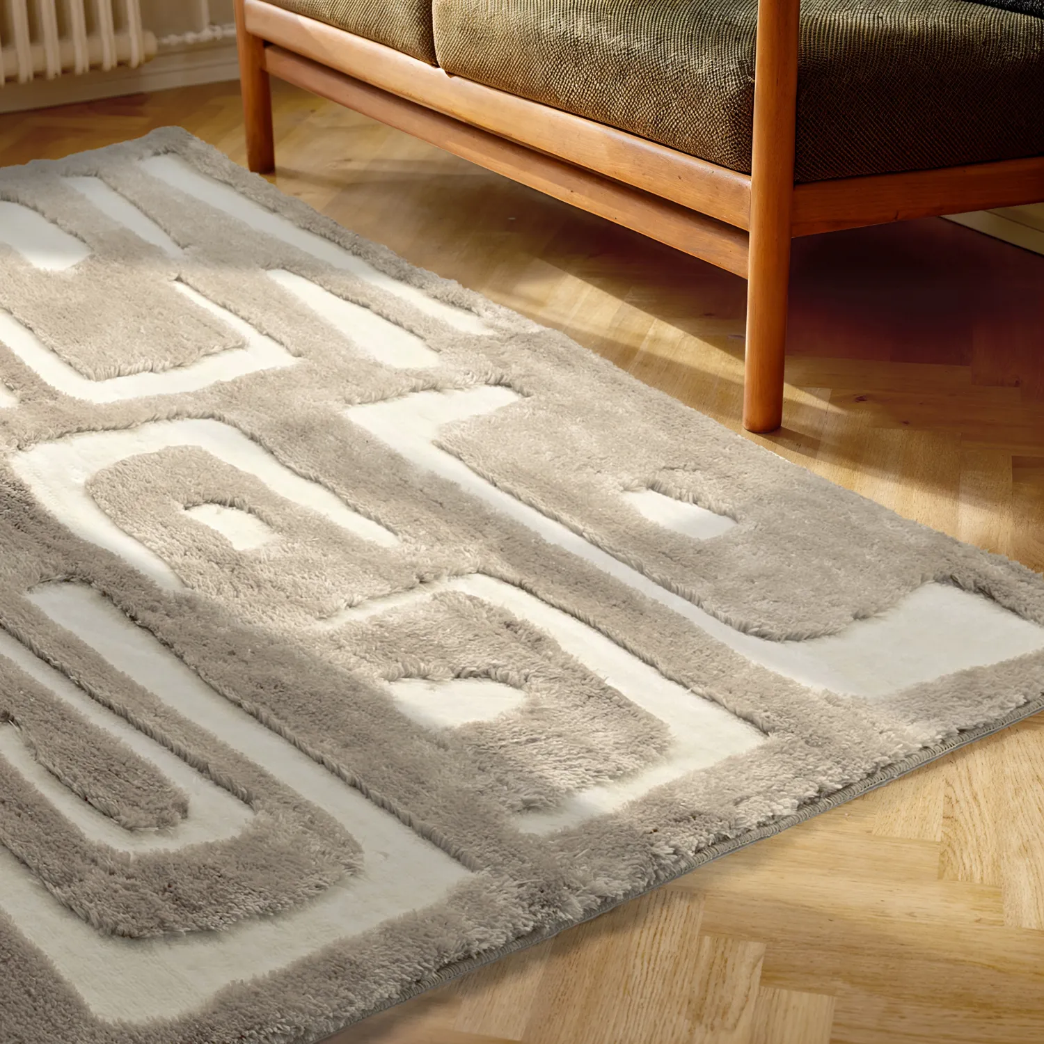 Alfombras de pelo largo - Palmyra (beige/blanco)