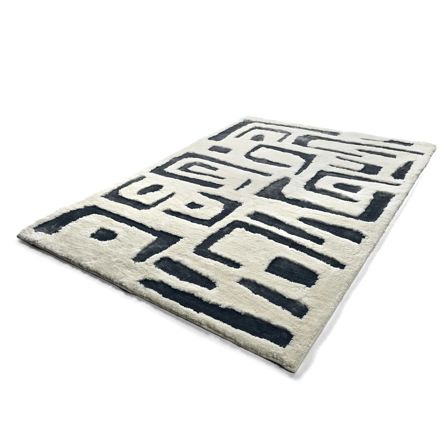 Alfombras de pelo largo - Palmyra (blanco/azul marino)