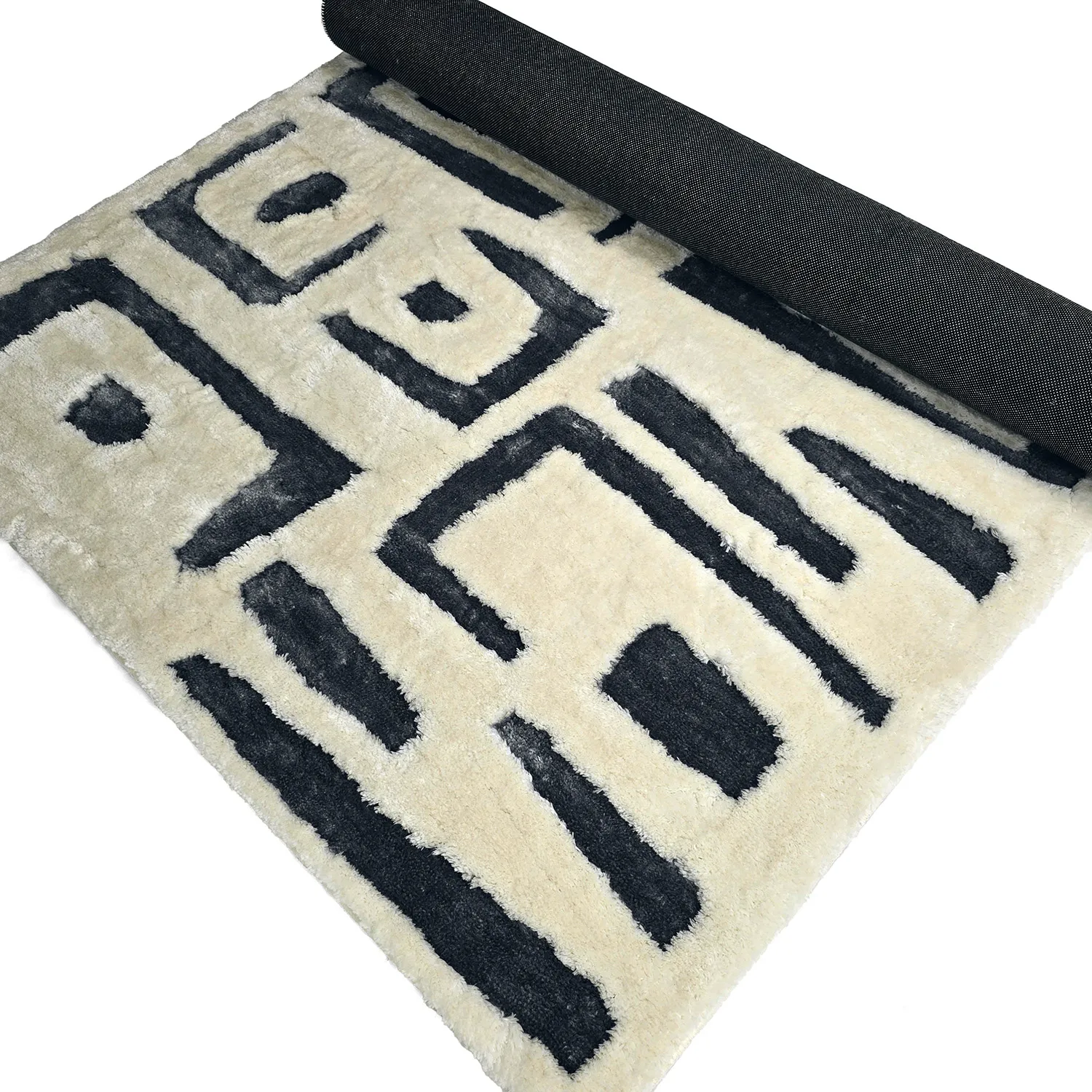 Alfombras de pelo largo - Palmyra (blanco/azul marino)
