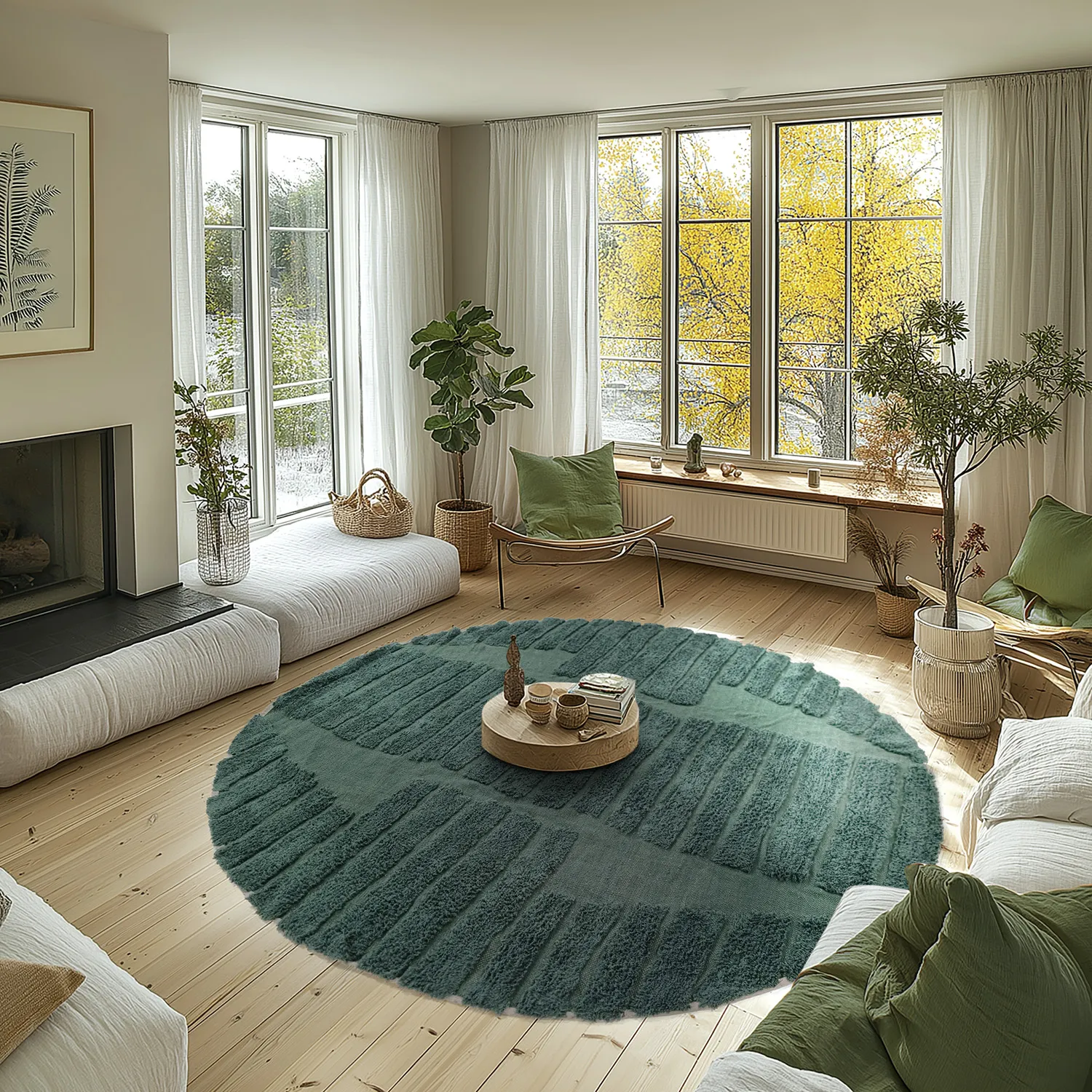 Alfombras redondeadas - Rani Natural Cotton Shaggy (verde)