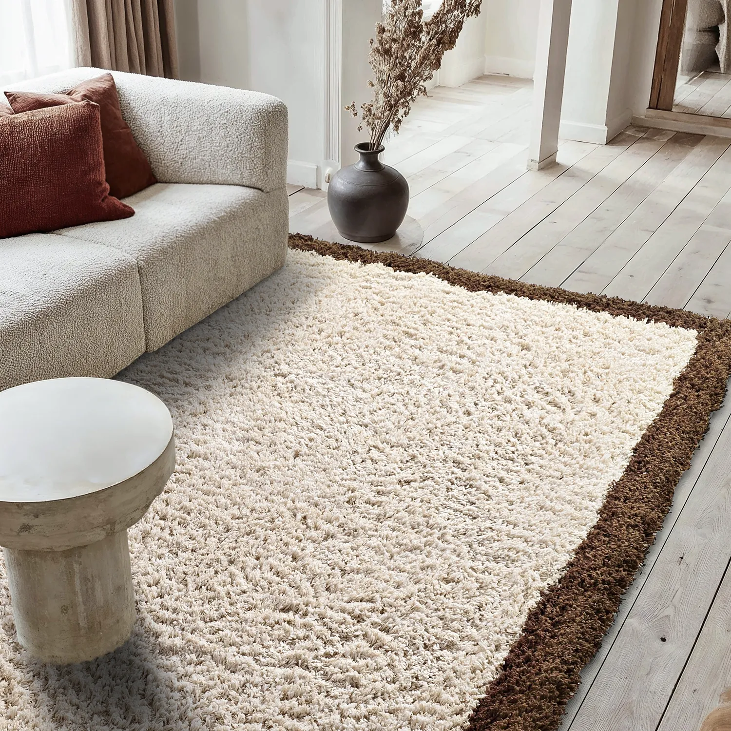 Alfombras de pelo largo - Sagres Natural Cotton Shaggy (blanco roto/marrón)
