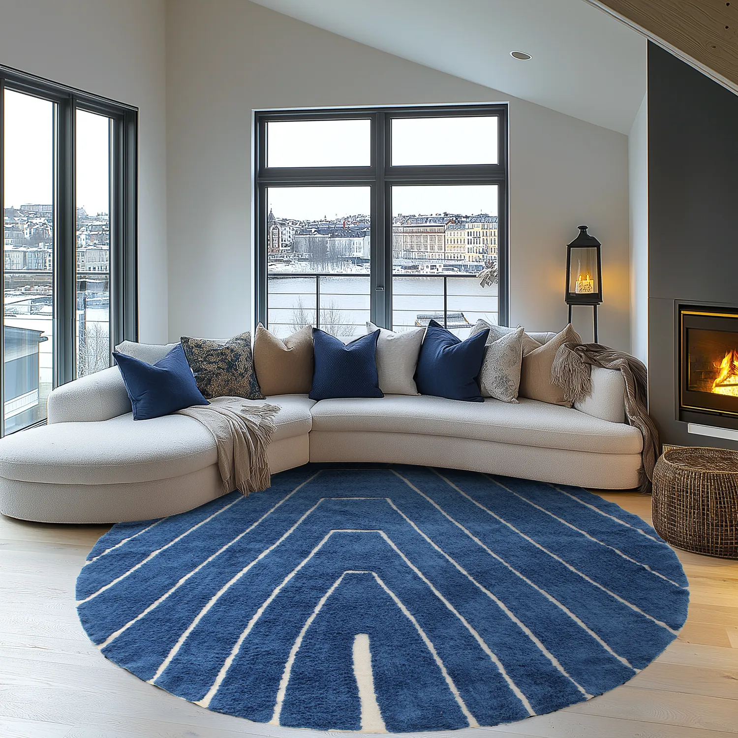 Alfombras redondeadas - Sivia Natural Cotton Shaggy (azul)