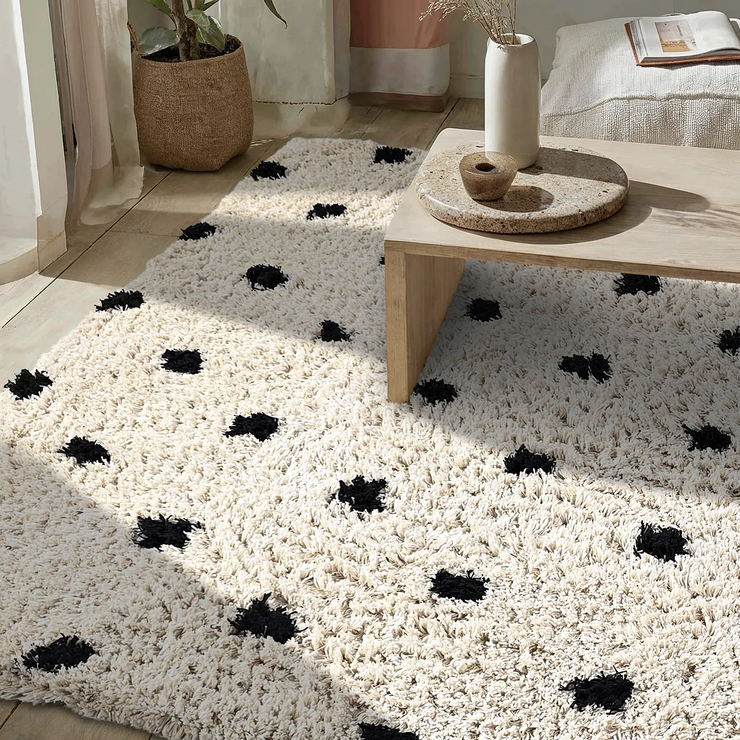 Alfombras de pelo largo - Soria Natural Cotton Shaggy (blanco roto/negro)