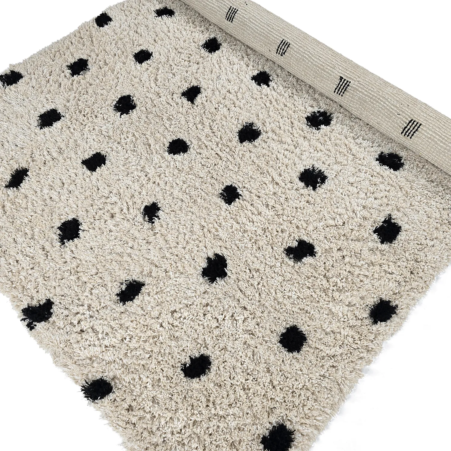 Alfombras de pelo largo - Soria Natural Cotton Shaggy (blanco roto/negro)