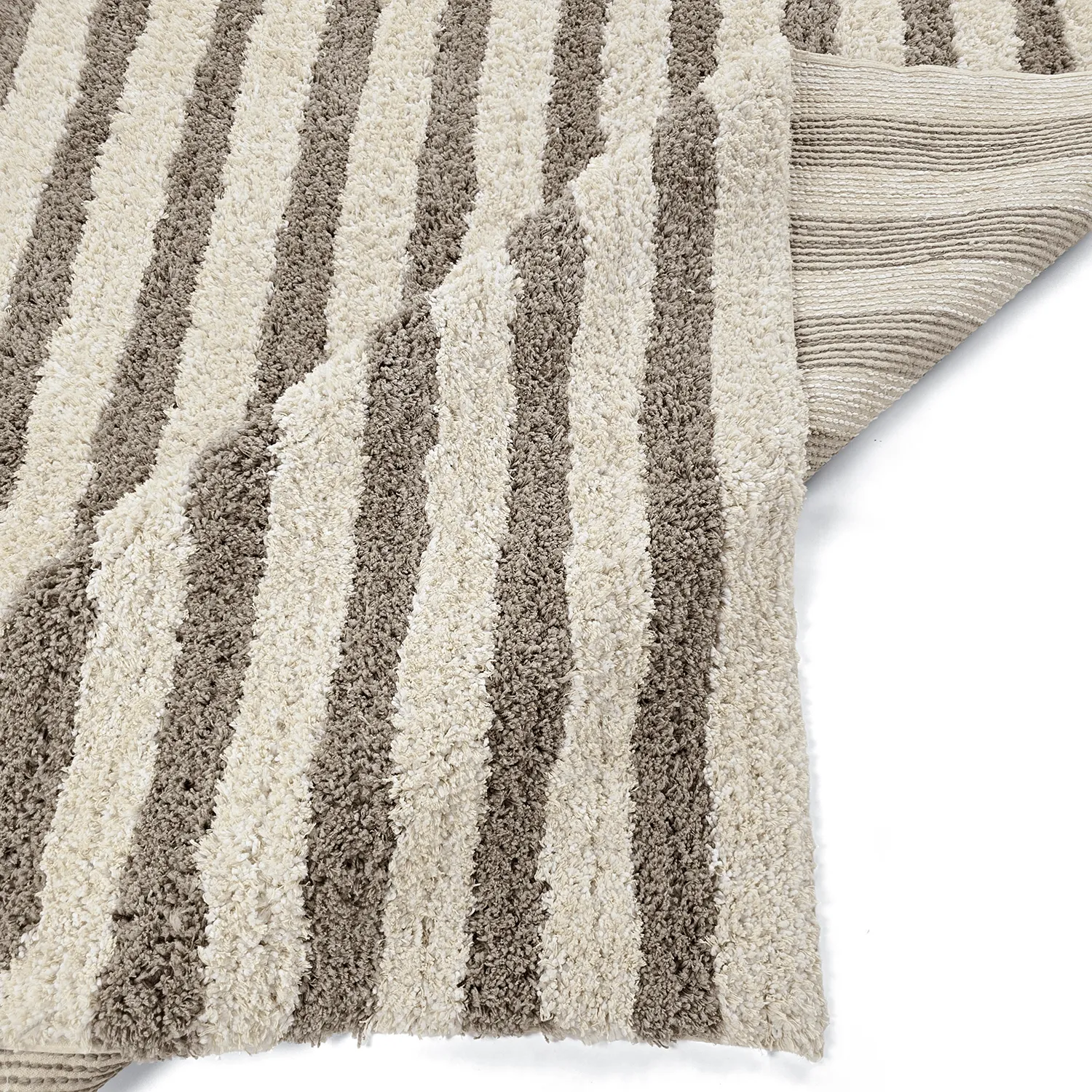 Alfombras de pelo largo - Thira Stripe Cotton Shaggy (crema/taupe)