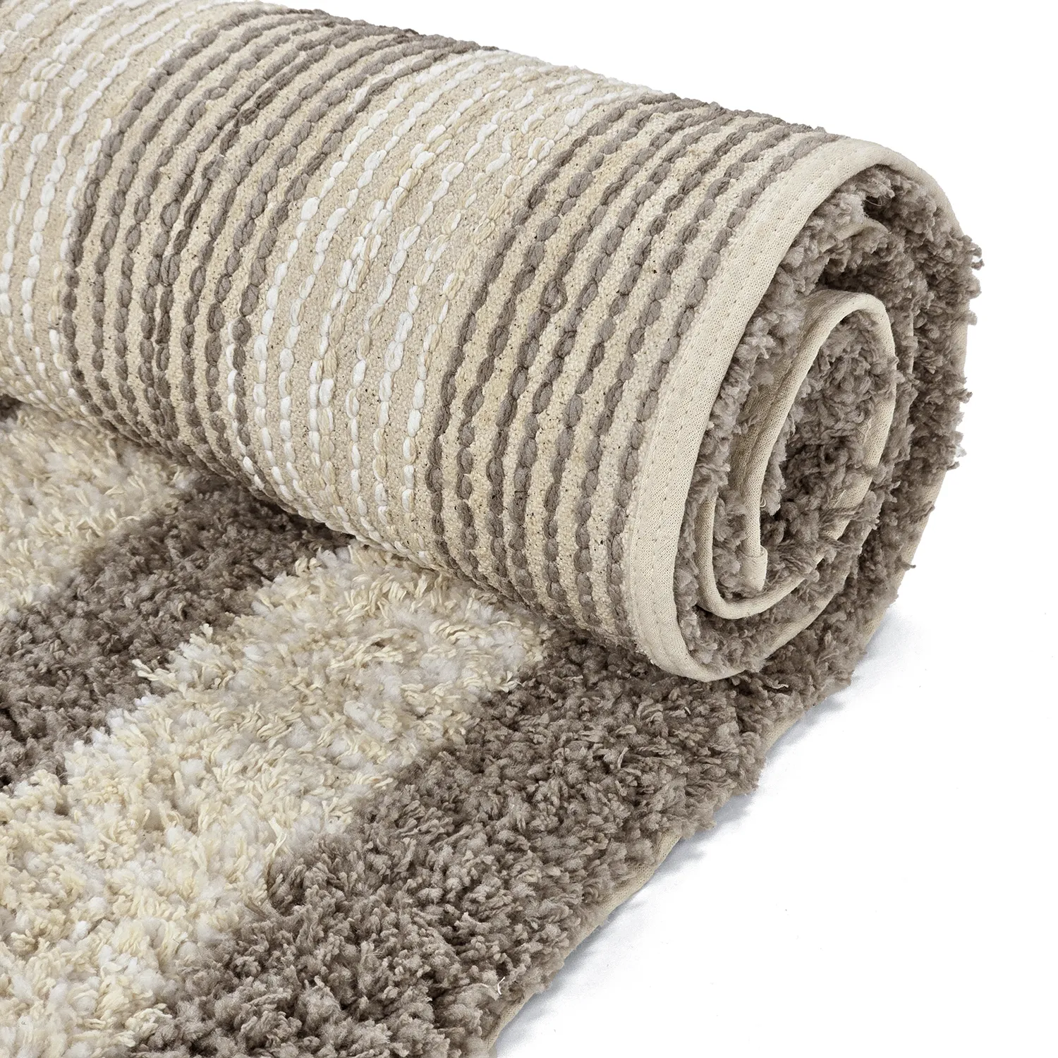 Alfombras de pelo largo - Thira Stripe Cotton Shaggy (crema/taupe)