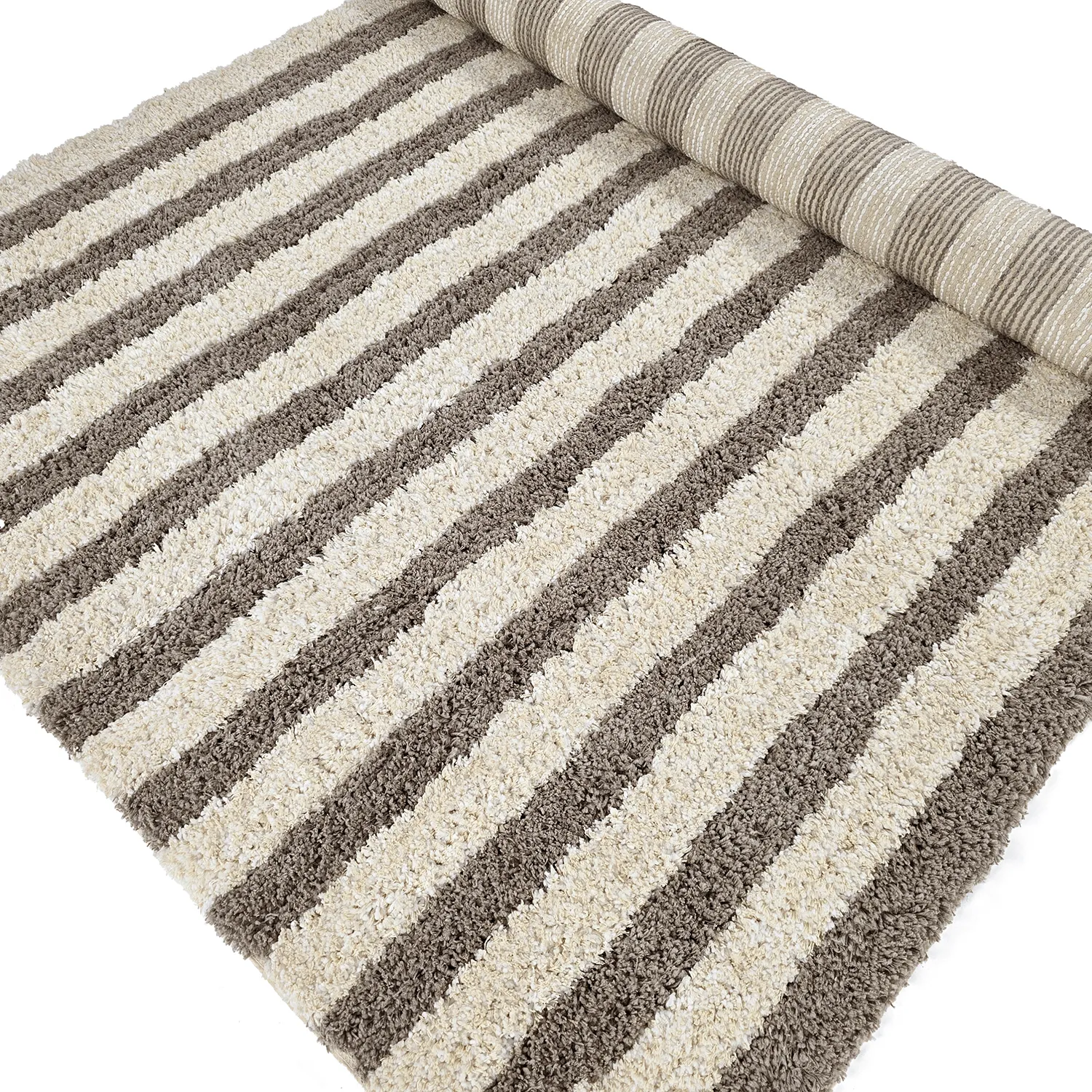Alfombras de pelo largo - Thira Stripe Cotton Shaggy (crema/taupe)