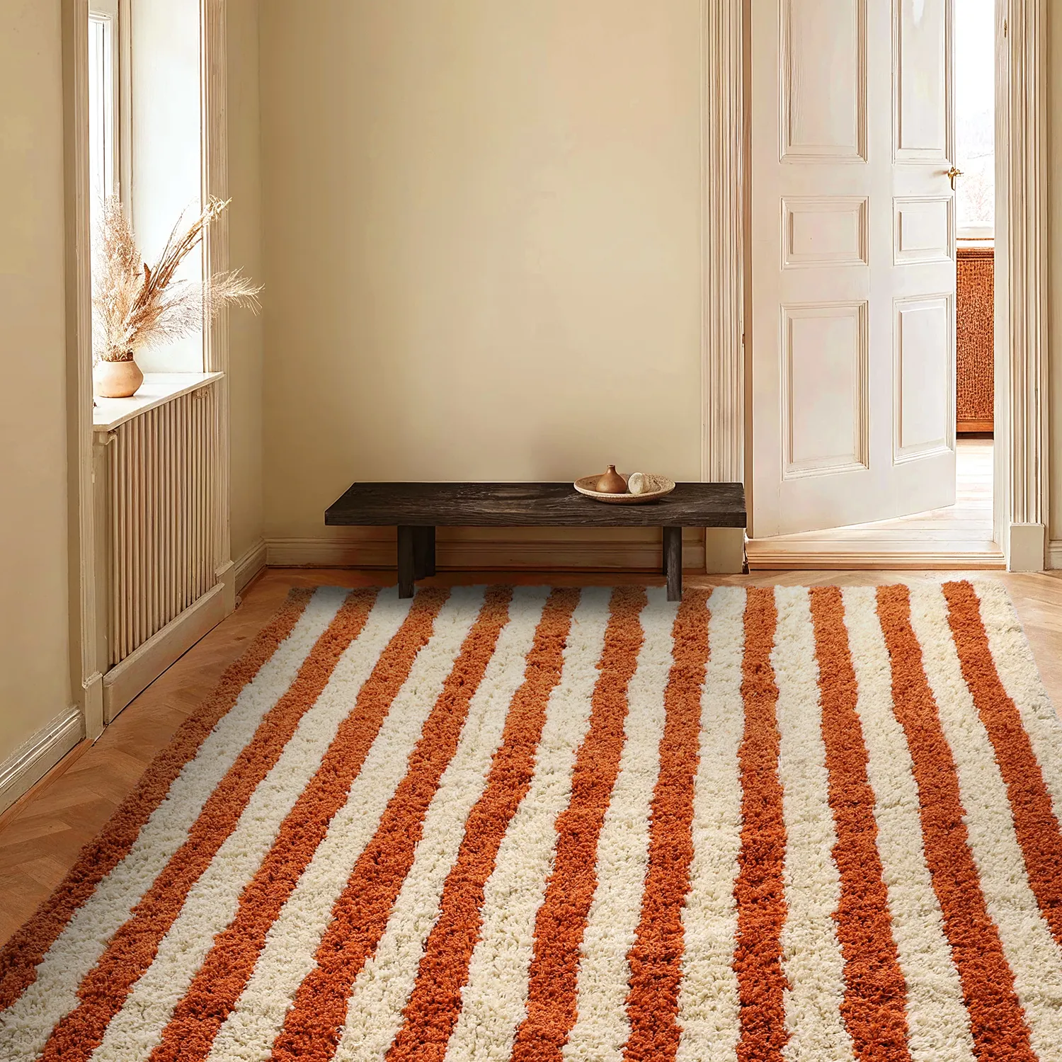 Alfombras de pelo largo - Thira Stripe Cotton Shaggy (amarillo claro/naranja claro)