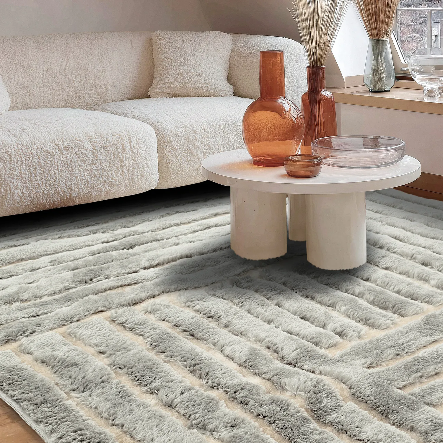 Alfombras de pelo largo - Tyros (crema/gris)