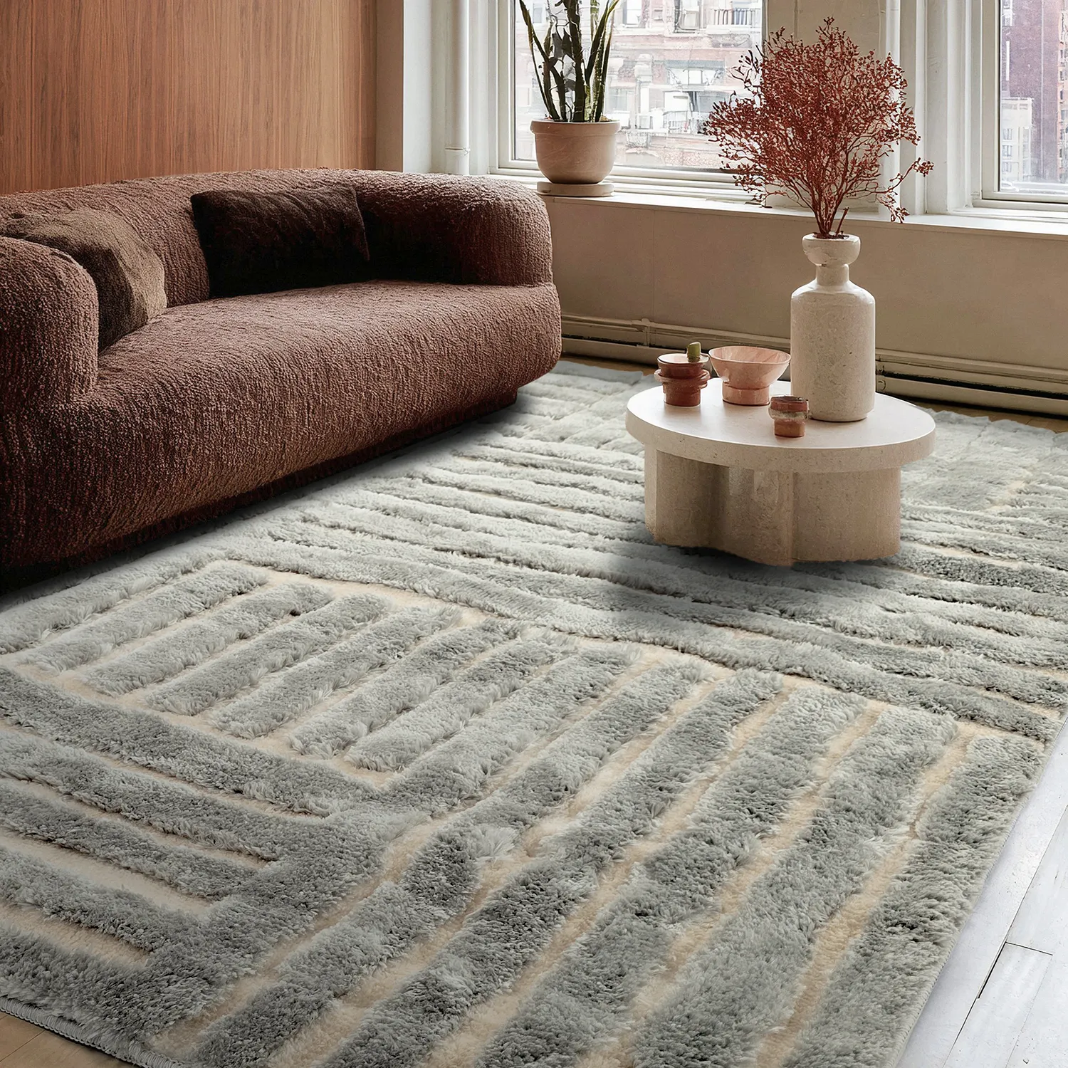 Alfombras de pelo largo - Tyros (crema/gris)