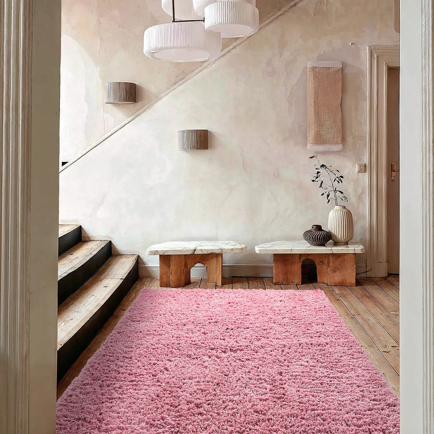 Alfombras de pelo largo - Combarro Solid Cotton Shaggy (rosa claro)