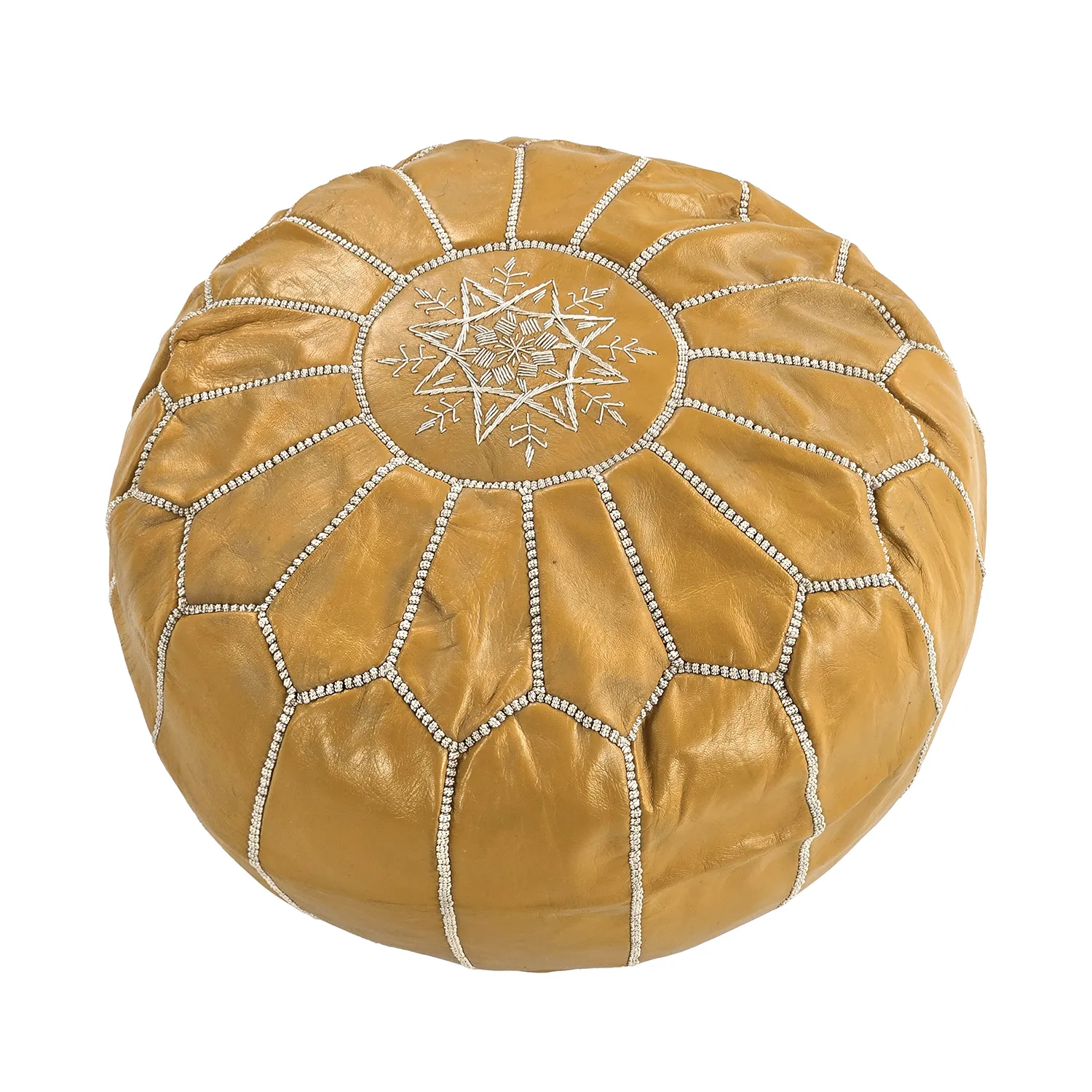 Puf de cuero Marroquí (amarillo/blanco)
