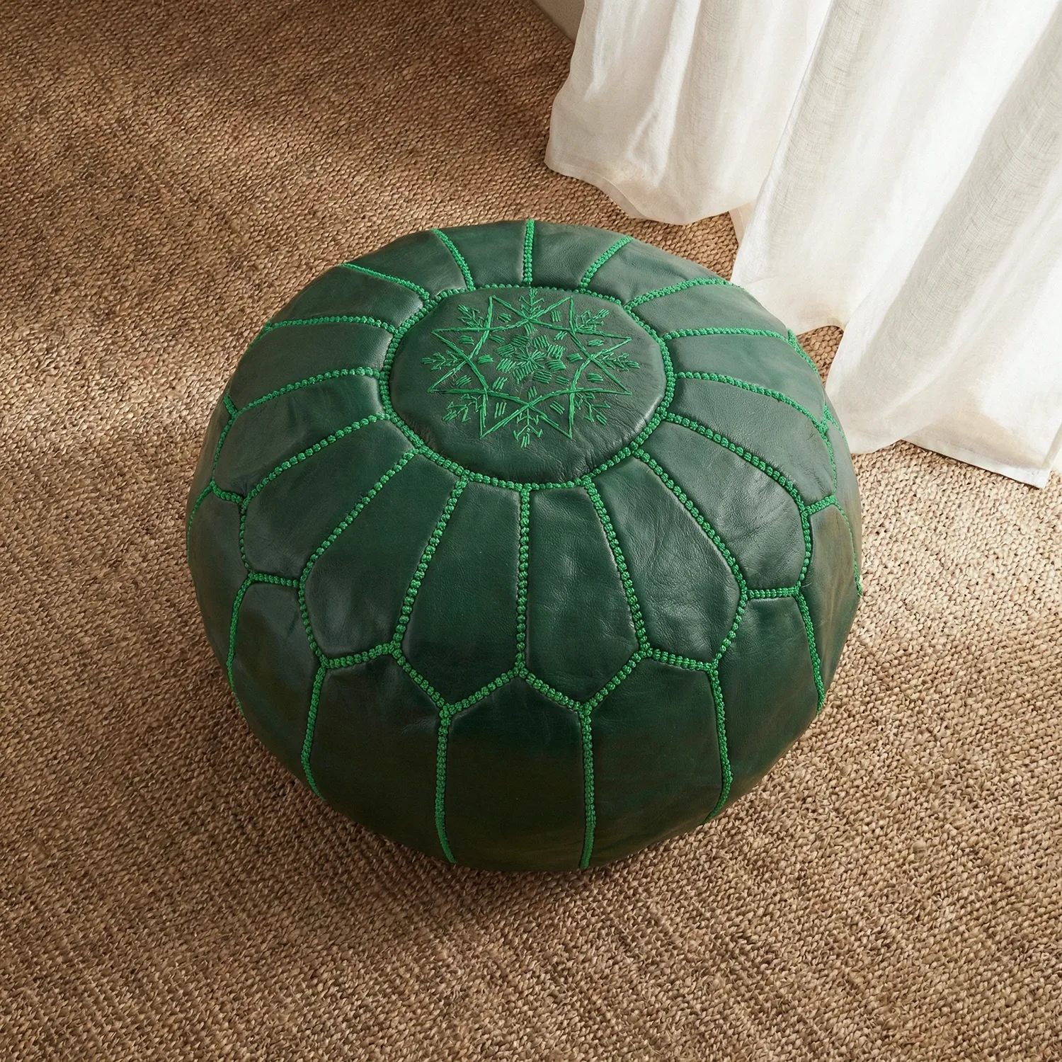 Puf de cuero Marroquí (verde oscuro)
