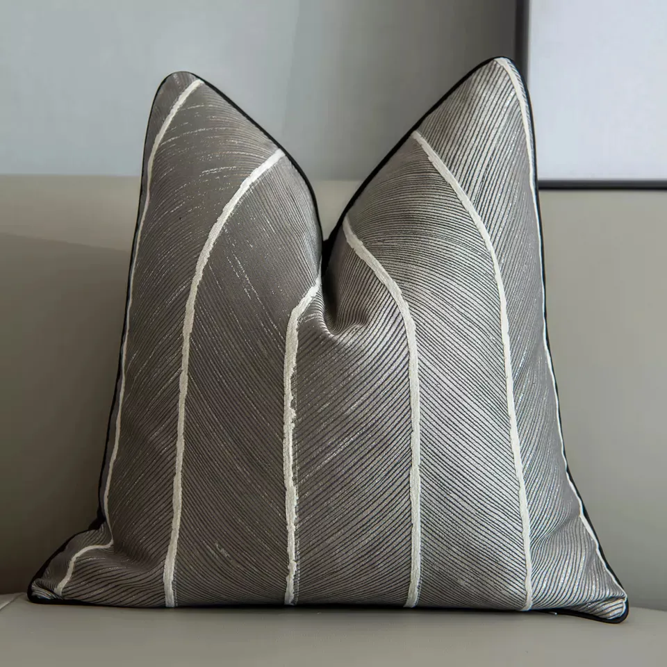 Funda de almohada - Striped Design 45 x 45 cm (gris/blanco)