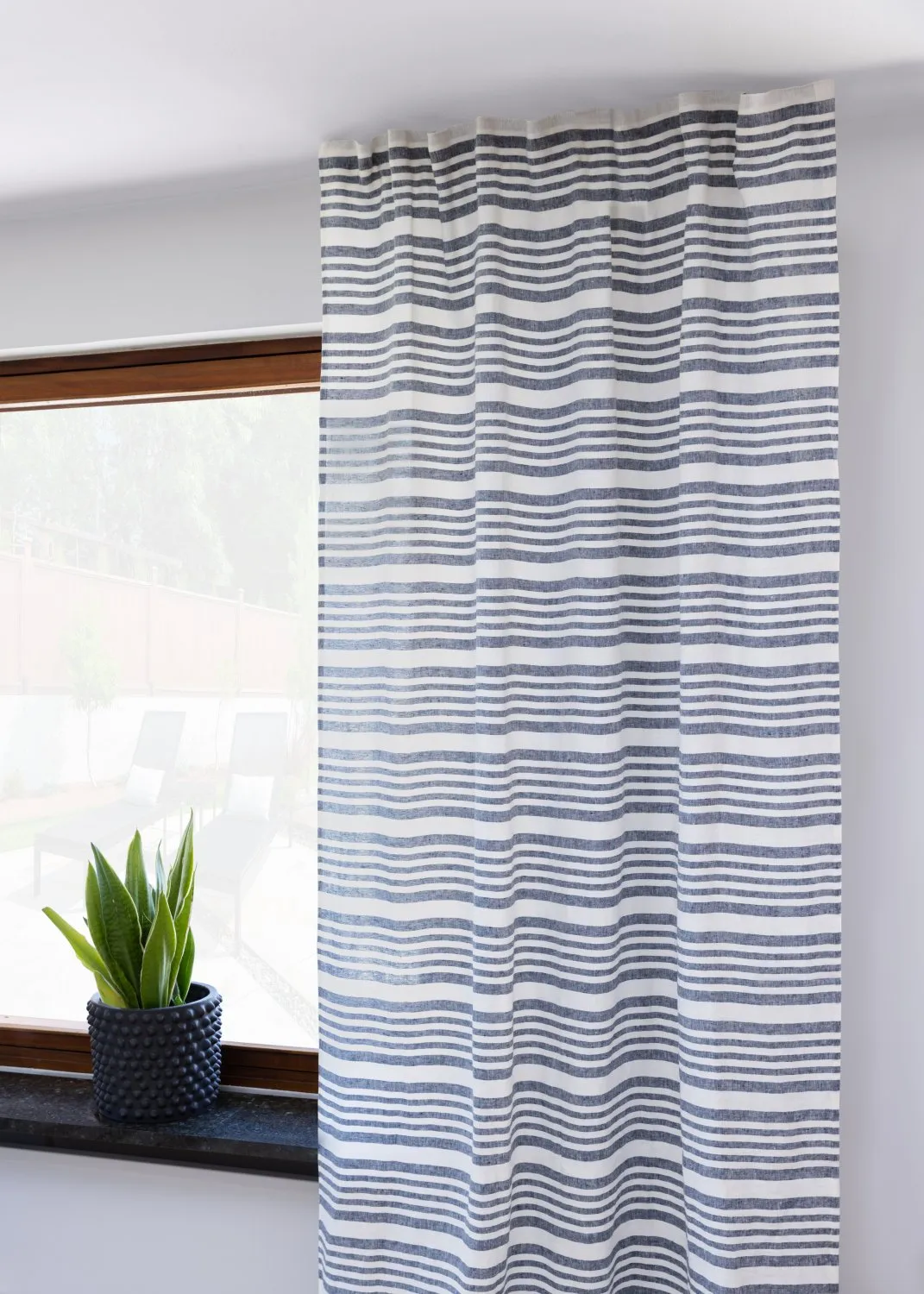 Cortinas - Cortinas de lino Svea (azul/blanco)