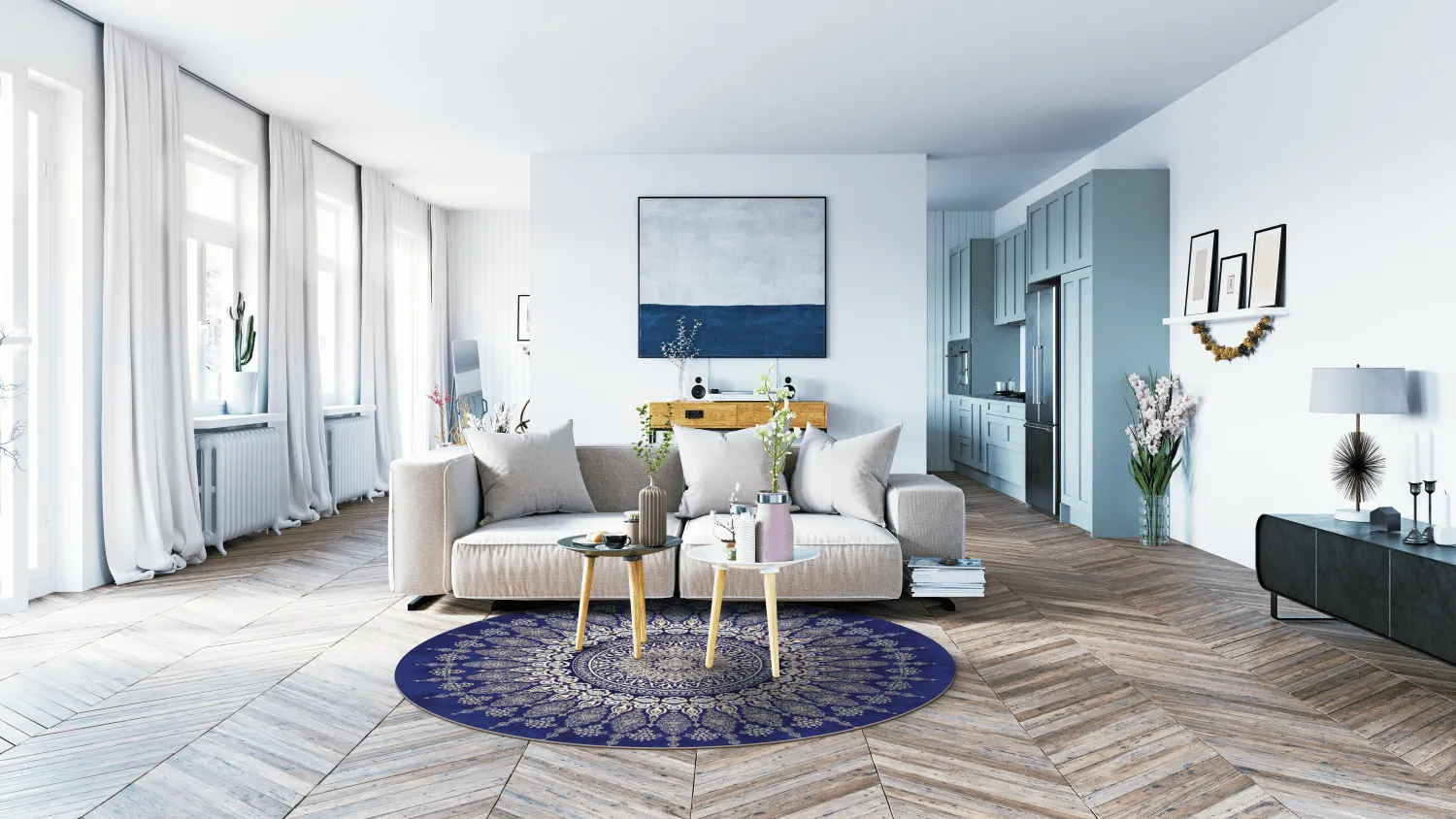 Alfombras redondeadas - Sandrigo (azul/beige)
