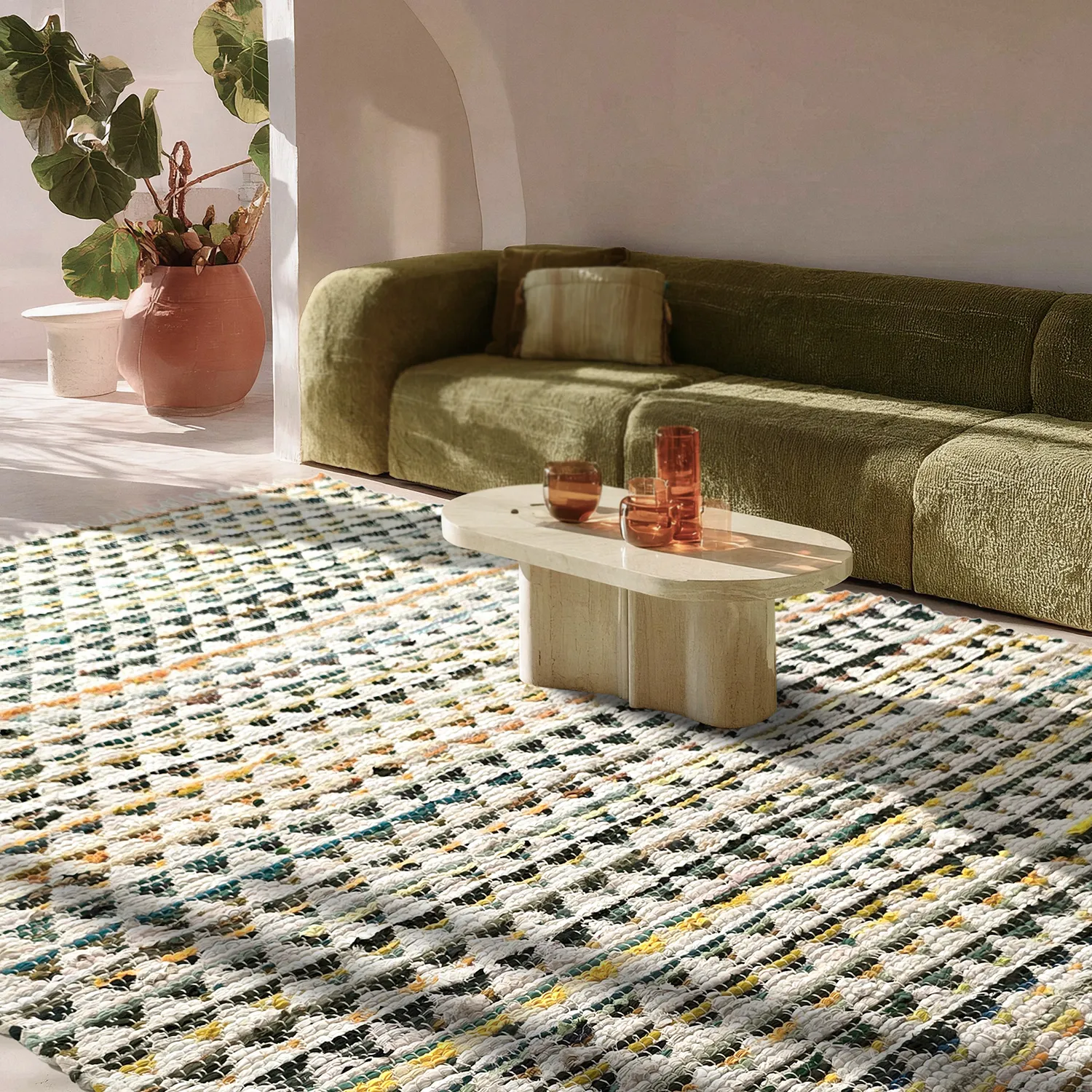 Alfombra de trapo - Lindby (amarillo/multicolor)