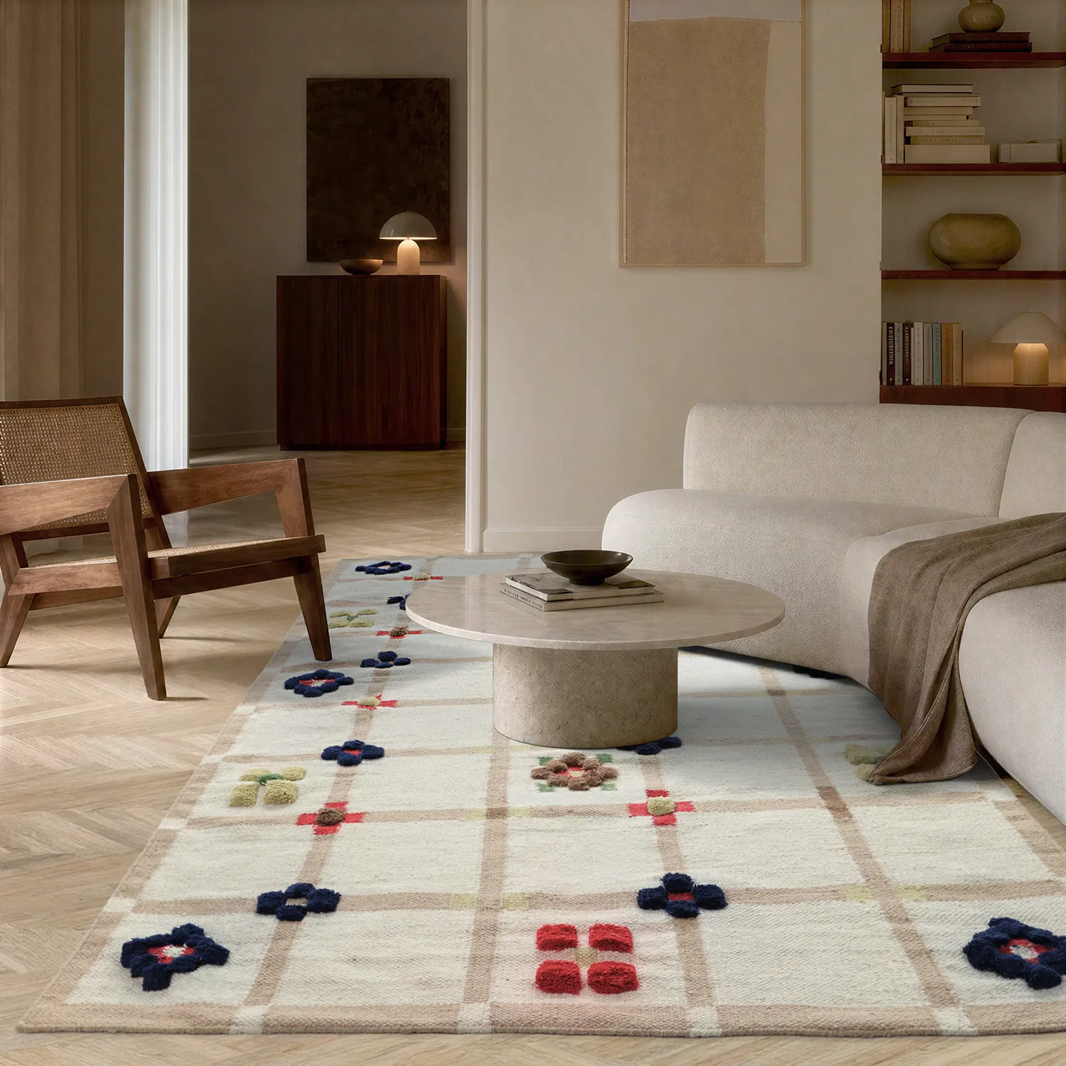 Alfombra de Lana - Lausanne Flatweave Tufted Premium (blanco/beige)