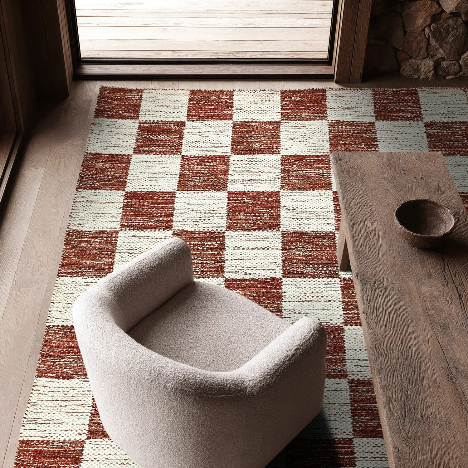 Alfombra de Lana - Dundee (rojo/blanco)