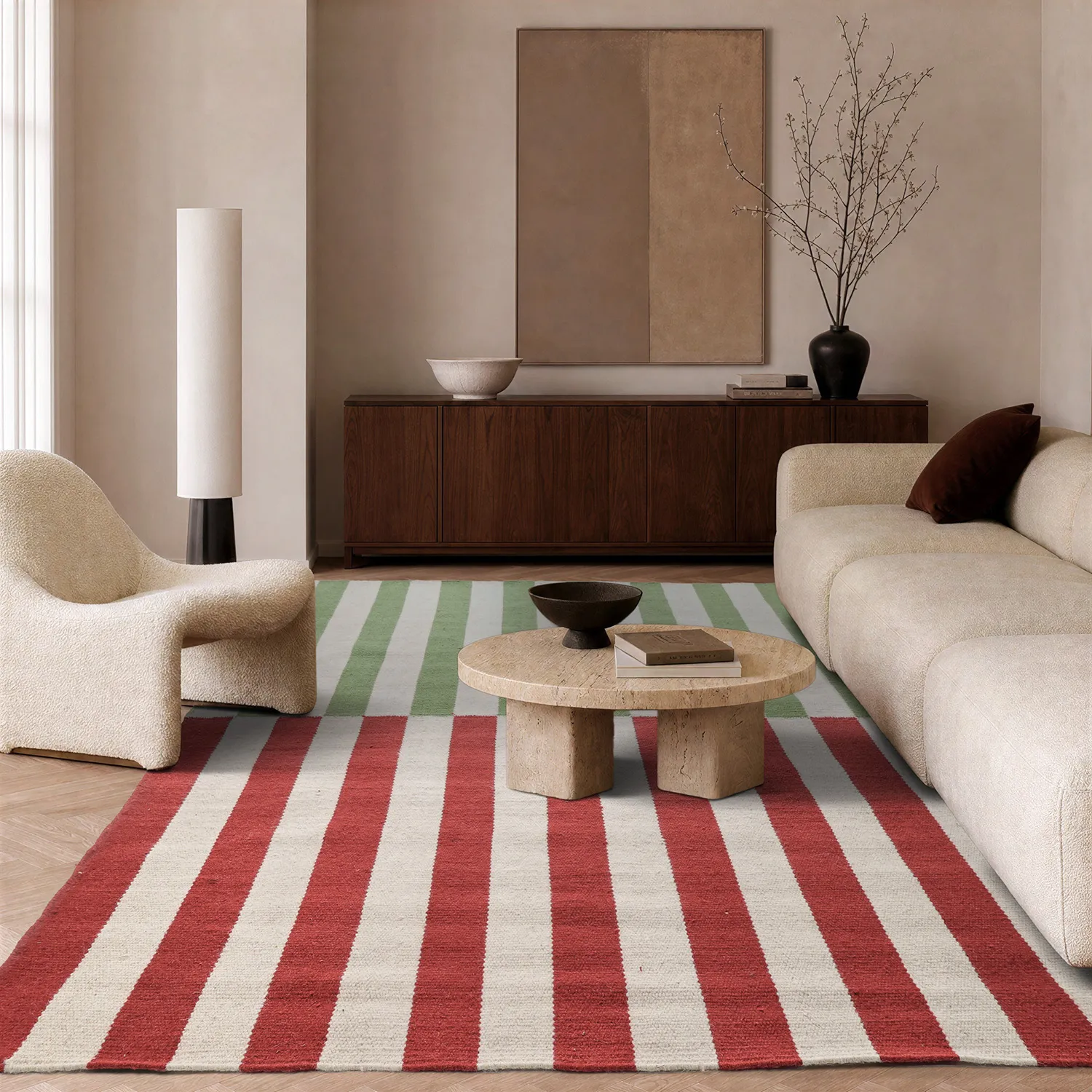 Alfombra de Lana - Peniche (crema/verde/rojo)