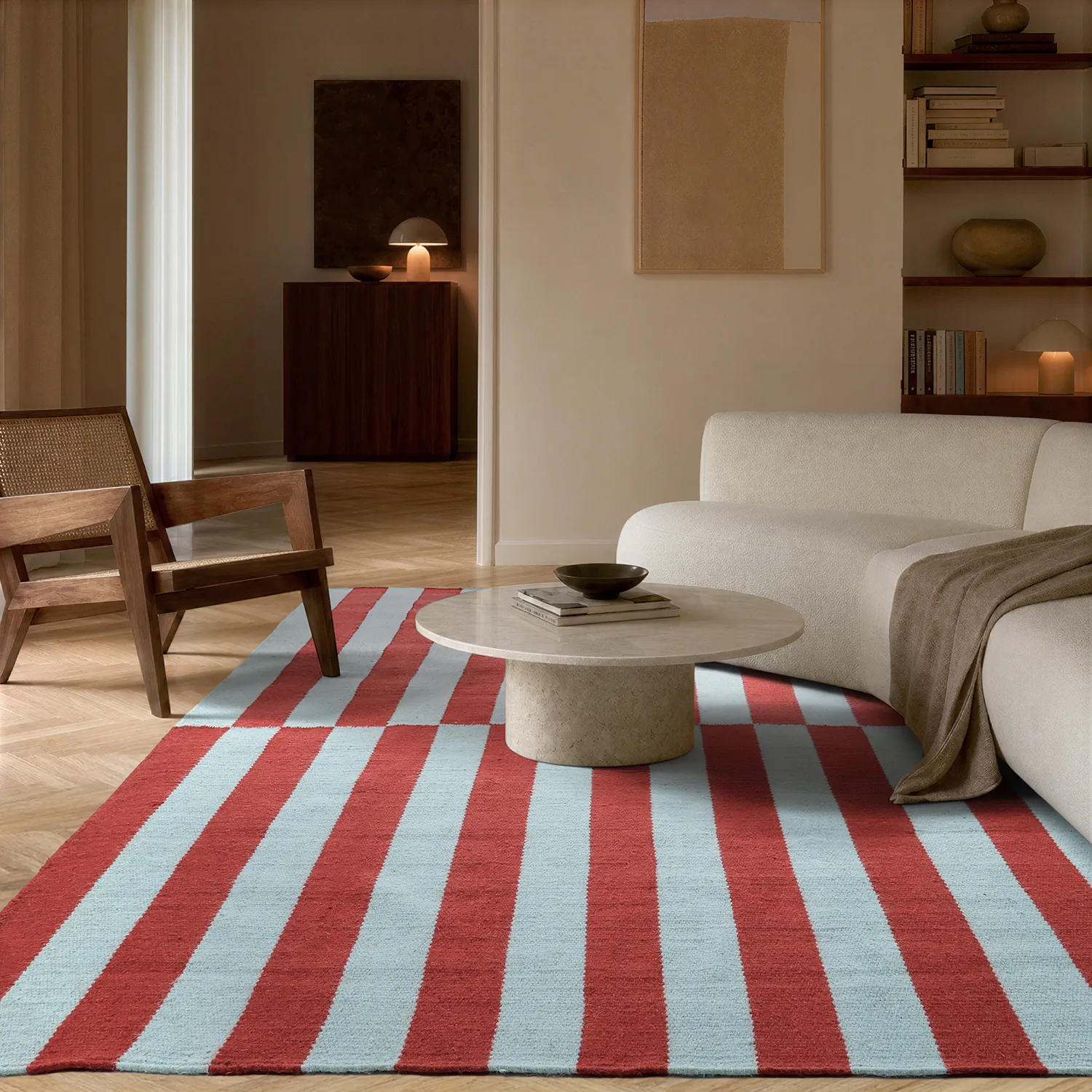 Alfombra de Lana - Peniche (azul claro/rojo)