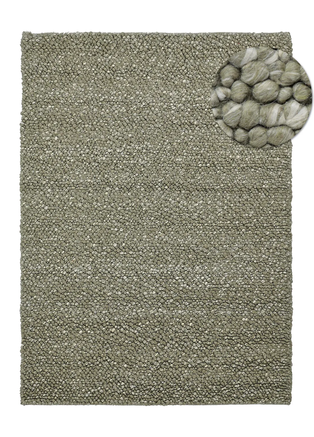 Alfombra de Lana - Sala Irregular Wool Bubble (verde musgo/blanco melange)