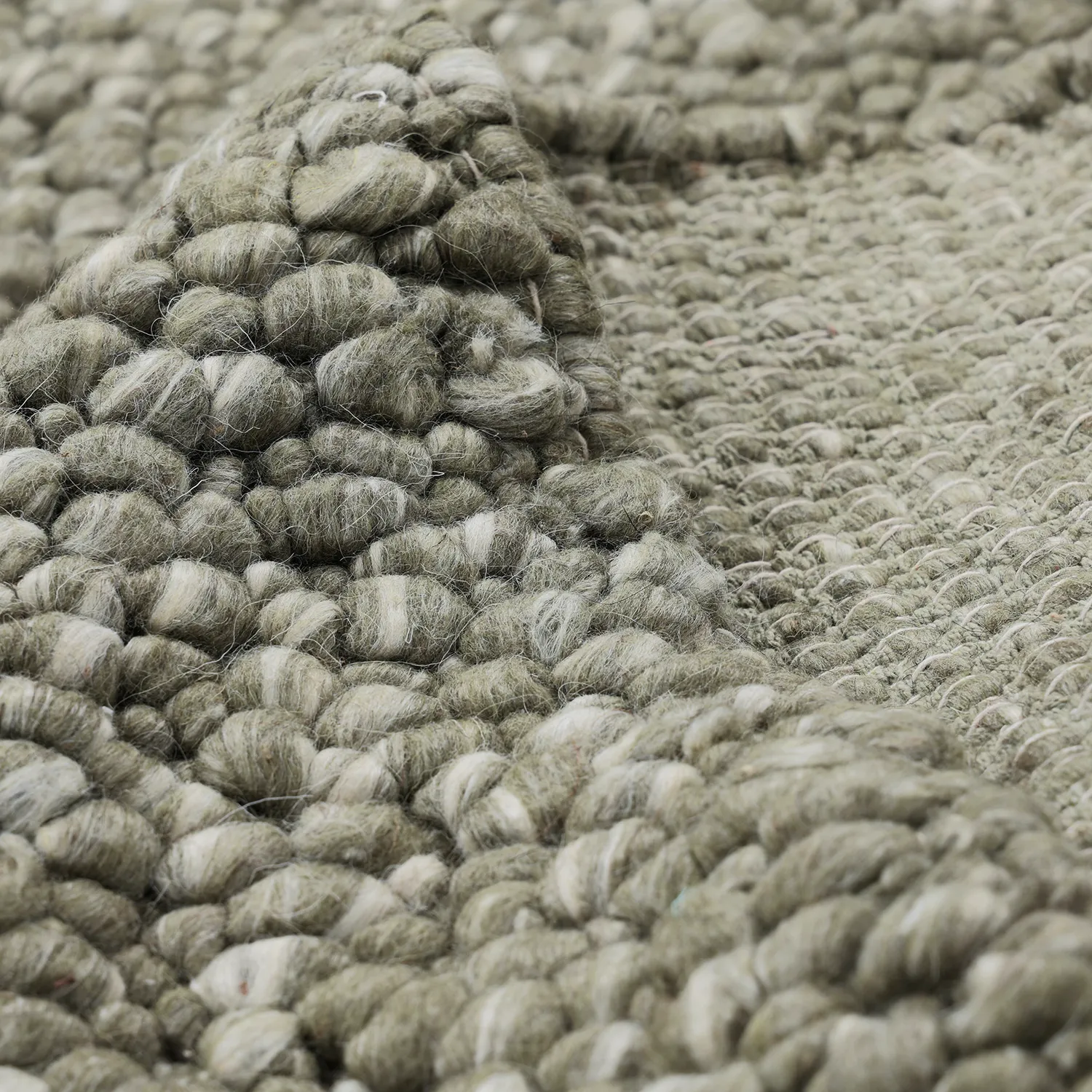 Alfombra de Lana - Sala Irregular Wool Bubble (verde musgo/blanco melange)