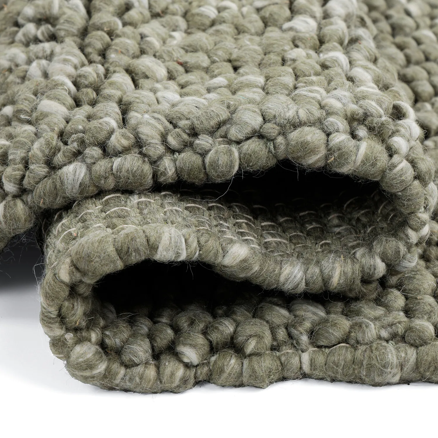 Alfombra de Lana - Sala Irregular Wool Bubble (verde musgo/blanco melange)
