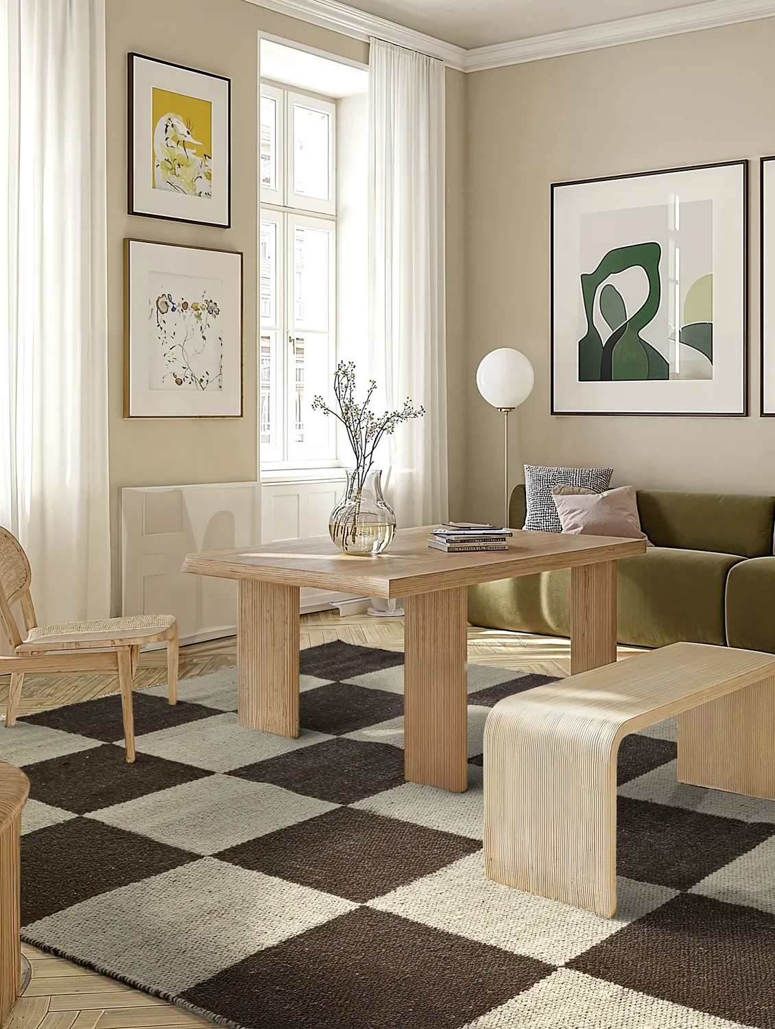 Alfombra de Lana - Scacco (negro/beige)