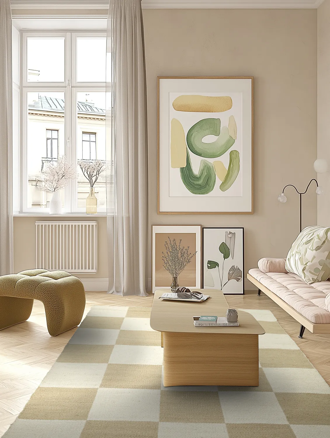 Alfombra de Lana - Scacco (blanco/beige)