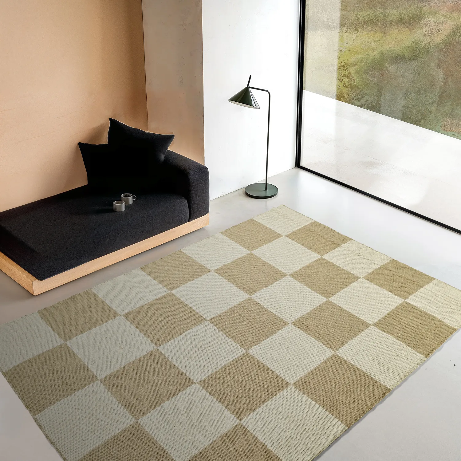 Alfombra de Lana - Scacco (blanco/beige)