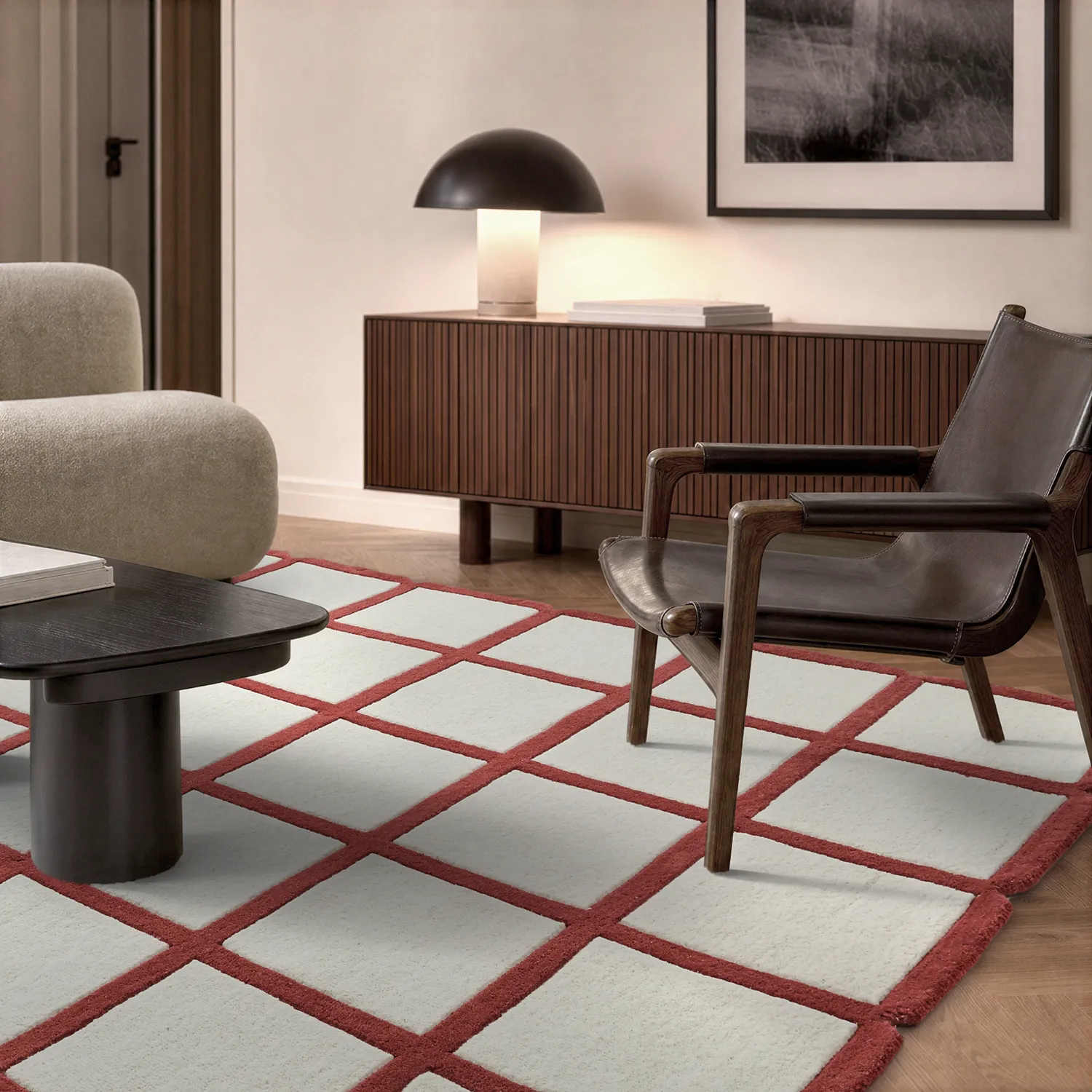 Alfombra de Lana - Syl Hand Tufted Wool Premium (rojo/blanco)