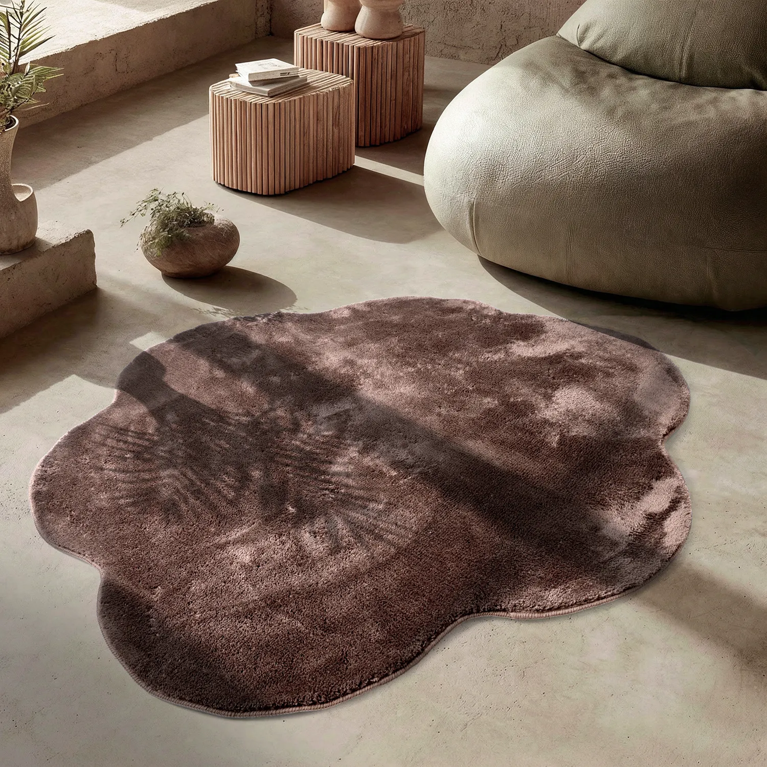Alfombra Redonda Ondulada - Aranga Super Soft Fur (marrón oscuro)