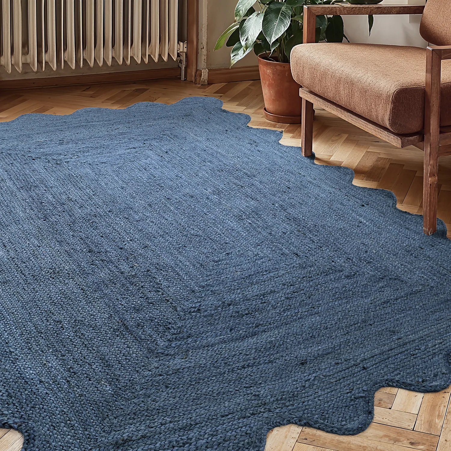 Alfombra de yute ondulada - San Francisco (azul)