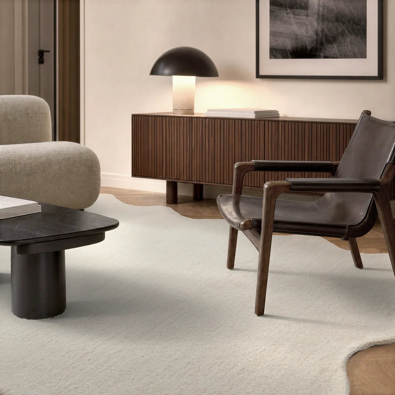 Alfombra de lana ondulada - Diu Hand Tufted Wool Premium (crema)