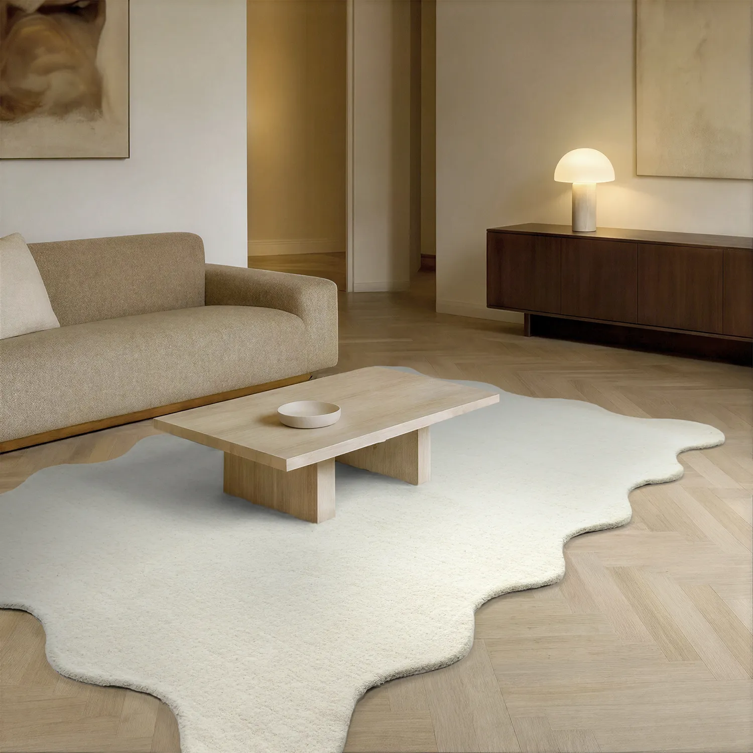 Alfombra de lana ondulada - Diu Hand Tufted Wool Premium (blanco)